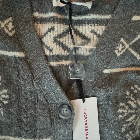 Lucky Brand Gray and White Long Sleeve belted sweater Dress- new with tags - Picture 2 of 5